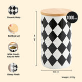 Urbane Home Ceramic Jar with Bamboo Lid - 1000ml | Air Tight Containers for Kitchen Storage | Multipurpose-Tea,Coffee,Snacks,Sugar,Salt,Dry Fruit,Pulses | Gift Items